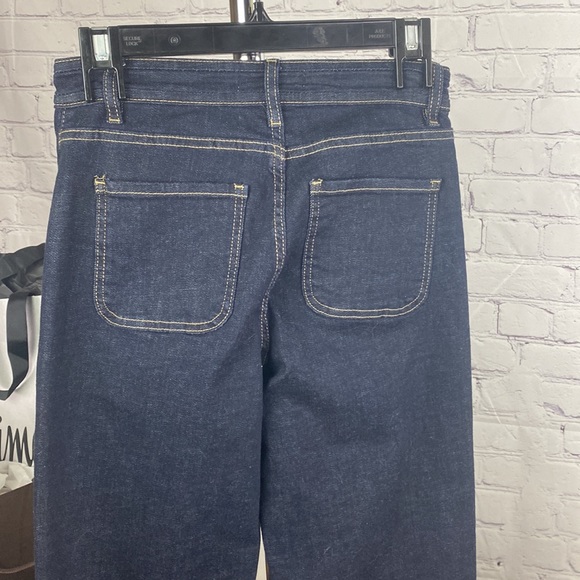 NWT Chelsea & Violet dark denim yellow stitching wide legged wide cuff jean - Picture 4 of 11